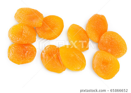 Dried apricots isolated on white background with clipping path and full depth of field. Top view. Flat lay 65866652