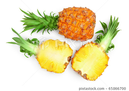 pineapple isolated on white background with clipping path and full depth of field. Top view. Flat lay 65866700