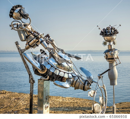 Metal sculpture on the Langeron Beach in Odessa, 65866938