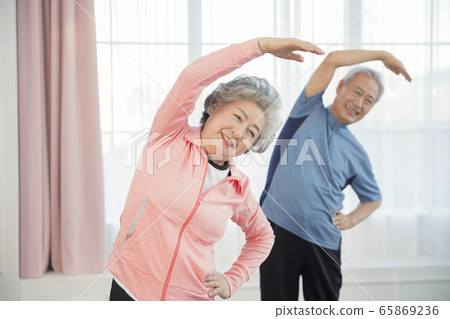 Happy senior life concept. Healthy activities in daily life of senior couple 064 65869236