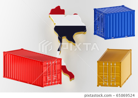 Thailand map image with flag. Freight shipping in containers. 3d render Thailand map image with flag. Freight shipping in containers. 3d render 65869524