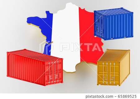 Map of France land border with flag. Freight shipping in containers. 3d rendering Map of France land border with flag. Freight shipping in containers. 3d rendering 65869525