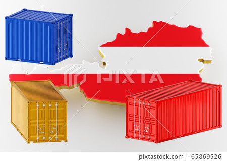 Austria map image with flag. Freight shipping in containers. 3d render Austria map image with flag. Freight shipping in containers. 3d render 65869526