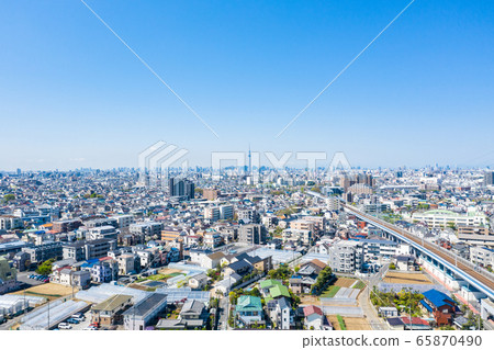 Aerial view Matsudo city overlooking the city center from the Edo River 65870490