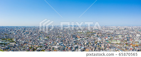Aerial view panorama, Yagiri, Matsudo, overlooking the city center from the Edogawa sky 65870565