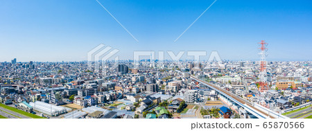 Aerial view panorama, Yagiri, Matsudo, overlooking the city center from the Edogawa sky Aerial view panorama, Yagiri, Matsudo, overlooking the city center from the Edogawa sky 65870566