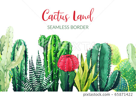 Seamless Border Composed Of Watercolor Cactus Stock Illustration 65871422 Pixta