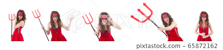 Woman as red devil in halloween concept 65872162