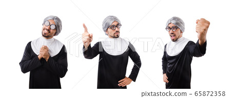 Man wearing nun costume isolated on white Man wearing nun costume isolated on white 65872358