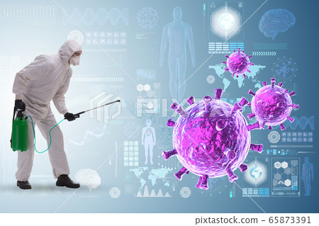 Disinfection concept with person fighting coronavirus 65873391