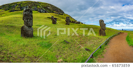 Track and moais in the Rano Raraku quarry Track and moais in the Rano Raraku quarry 65873859