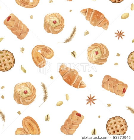 hand painted seamless pattern, texture, background- with fresh and bright pastry 65873945