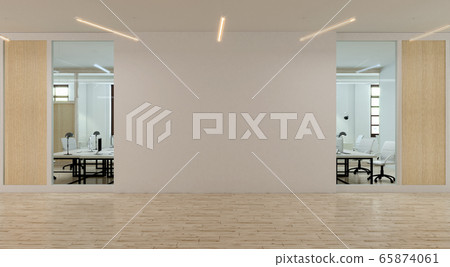 The modern office interior with wooden walls and empty wall with copy space. 3d rendering The modern office interior with wooden walls and empty wall with copy space. 3d rendering 65874061