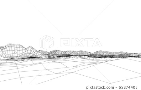 Abstract 3d wire-frame landscape. Blueprint style 65874403