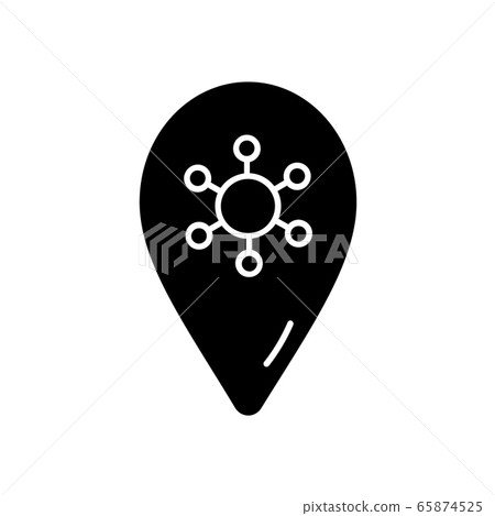 Coronavirus tag icon. Logo location on the map, illustration for medical banner, poster and web design. Geotag Bacteria covid-19 concept 65874525