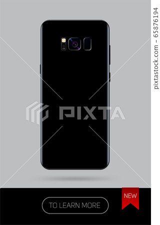 Vector smartphone, new version of modern mobile phone on black color isolated on grey background, back side, Realistic illustration phone. Vector smartphone, new version of modern mobile phone on black color isolated on grey background, back side, Realistic illustration phone. 65876194