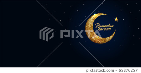 Ramadan Kareem vector background with crescent made from shiny small gold glitter squares, pixel style. Traditional Islamic holy holiday. Creative design greeting card, banner, poster. Ramadan Kareem vector background with crescent made from shiny small gold glitter squares, pixel style. Traditional Islamic holy holiday. Creative design greeting card, banner, poster. 65876257