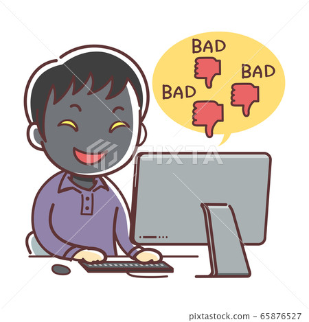Illustration of a man reacting maliciously on the net (anti-hate) 65876527