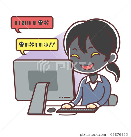 Illustration of a woman writing maliciously on the net (anti-hate) 65876533