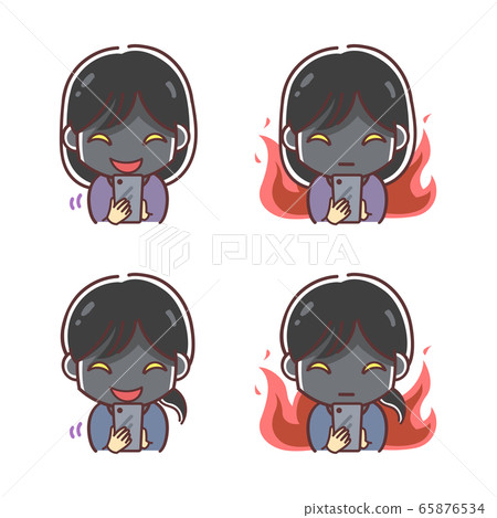 Illustration of a malicious woman looking at a smartphone (4 types, facial expressions) Illustration of a malicious woman looking at a smartphone (4 types, facial expressions) 65876534