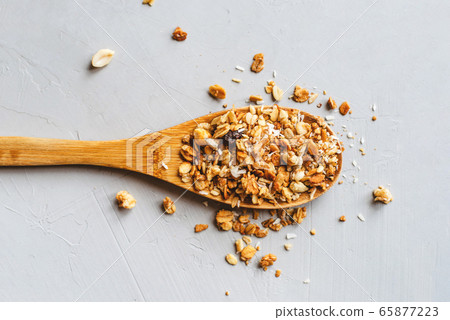 Muesli or granola on gray background. 65877223