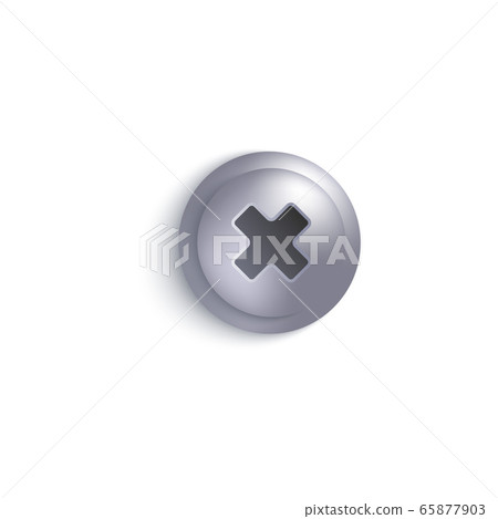 Top view of one metal stainless steel screw head with cross slot realistic style 65877903