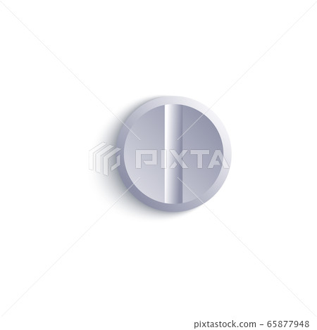 Slotted round metal screw head with single drive line, flat steel circle shape bolt cap isolated on white background 65877948