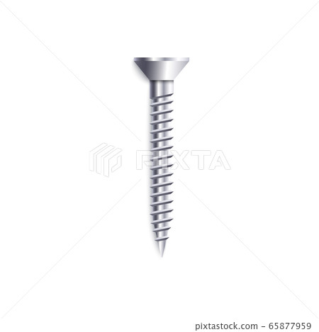 One upright metal threaded screw with flat head in realistic style One upright metal threaded screw with flat head in realistic style 65877959