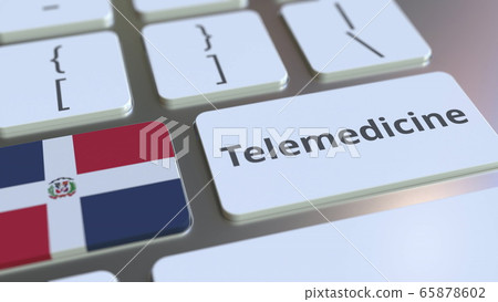 Telemedicine text and flag of the Dominican Republic on the computer keyboard. Remote medical services related conceptual 3D rendering 65878602
