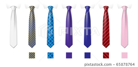 Tie mockup with different fashion pattern. Striped silk neckties templates with textures set. Man colored tie set. Vector illustration Tie mockup with different fashion pattern. Striped silk neckties templates with textures set. Man colored tie set. Vector illustration 65878764