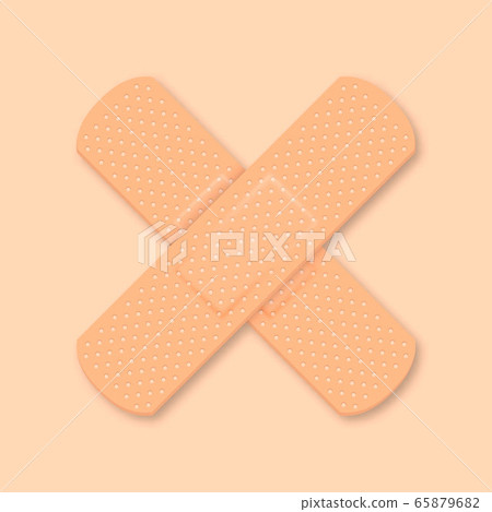 Vector 3d Realistic Medical Patch Icon Closeup. Design Template Adhesive Bandage Elastic Medical Plasters. Cross a Cross. Front, Top View 65879682