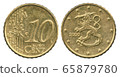 10 Euro cents coin of the Finland isolated on a white background. The obverse and reverse 65879780