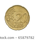 20 Euro cents coin of the Belgium isolated on a white background, reverse 65879782