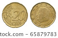 20 Euro cents coin of the Belgium isolated on a white background. The obverse and reverse 65879783