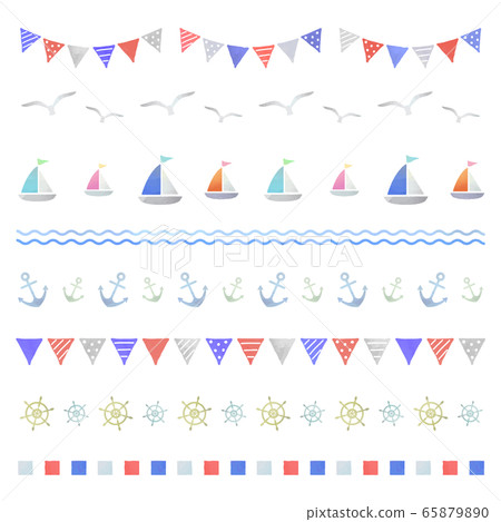 Garland and marine decoration line (watercolor style vector) 65879890