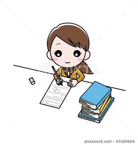 Girl studying at the desk Girl studying at the desk 65880664