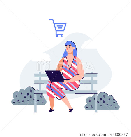 Woman ordering goods in online store during walk vector illustration isolated. Woman ordering goods in online store during walk vector illustration isolated. 65880887