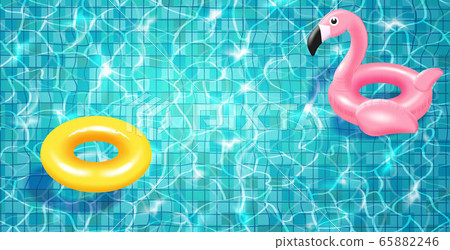 Swimming pool with floating realistic swimming ring,blue water, ripples and highlights. Swimming pool with floating realistic swimming ring,blue water, ripples and highlights. 65882246