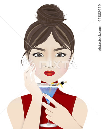 woman with red lips holding a cocktail glass 65882659
