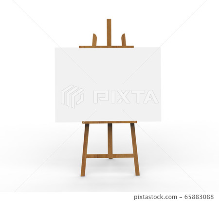 3D illustration ob blank canvas on a wooden easel Stock