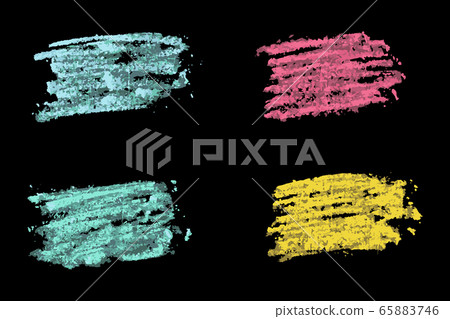 Set of grunge blue, green, pink and yellow chalk texture stripe brush on black background Set of grunge blue, green, pink and yellow chalk texture stripe brush on black background 65883746