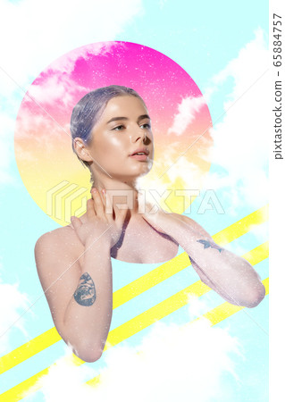 Trendy artwork, modern design. Contemporary art collage. Summertime concept. 65884757