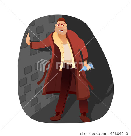 Alcoholic walking with bottle on street cartoon 65884940