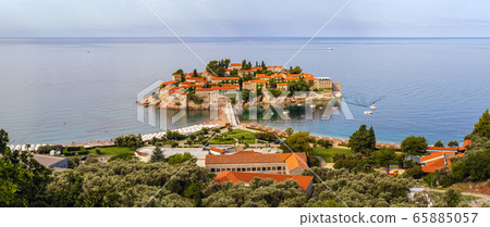 Morning view of Sveti Stefan sea islet, Montenegro 65885057
