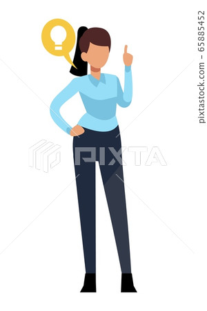 Businesswoman characters. Young office business woman with idea bulb vector isolated character Businesswoman characters. Young office business woman with idea bulb vector isolated character 65885452