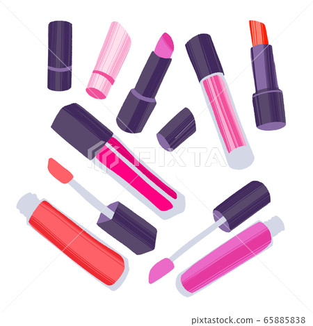 Hand drawn cosmetics set. Professional makeup lipsticks and glosses. 65885838