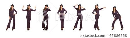 Woman wearing striped costume isolated on white Woman wearing striped costume isolated on white 65886268