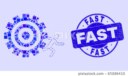 Blue Distress Fast Stamp and Man Escape Progress Wheel Mosaic 65886410