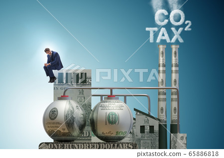 Businessman in carbon tax concept 65886818