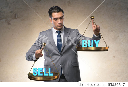Businessman choosing between buying and selling Businessman choosing between buying and selling 65886847